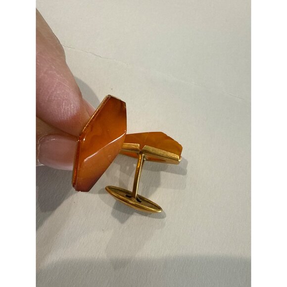 Vintage Soviet Amber Cufflinks Diamond-shaped - Picture 5 of 7
